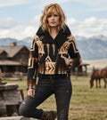 Beth Dutton Yellowstone Wool Aviator Jacket with Shearling Collar – Women’s Aztec Bomber Jacket
