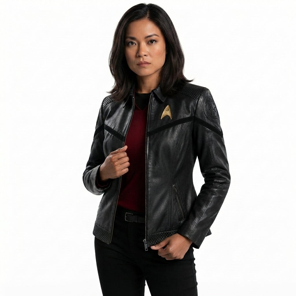 Star Trek Strange New Worlds Leather Jacket – Women’s Sci-Fi TV Series Starfleet Bomber Jacket