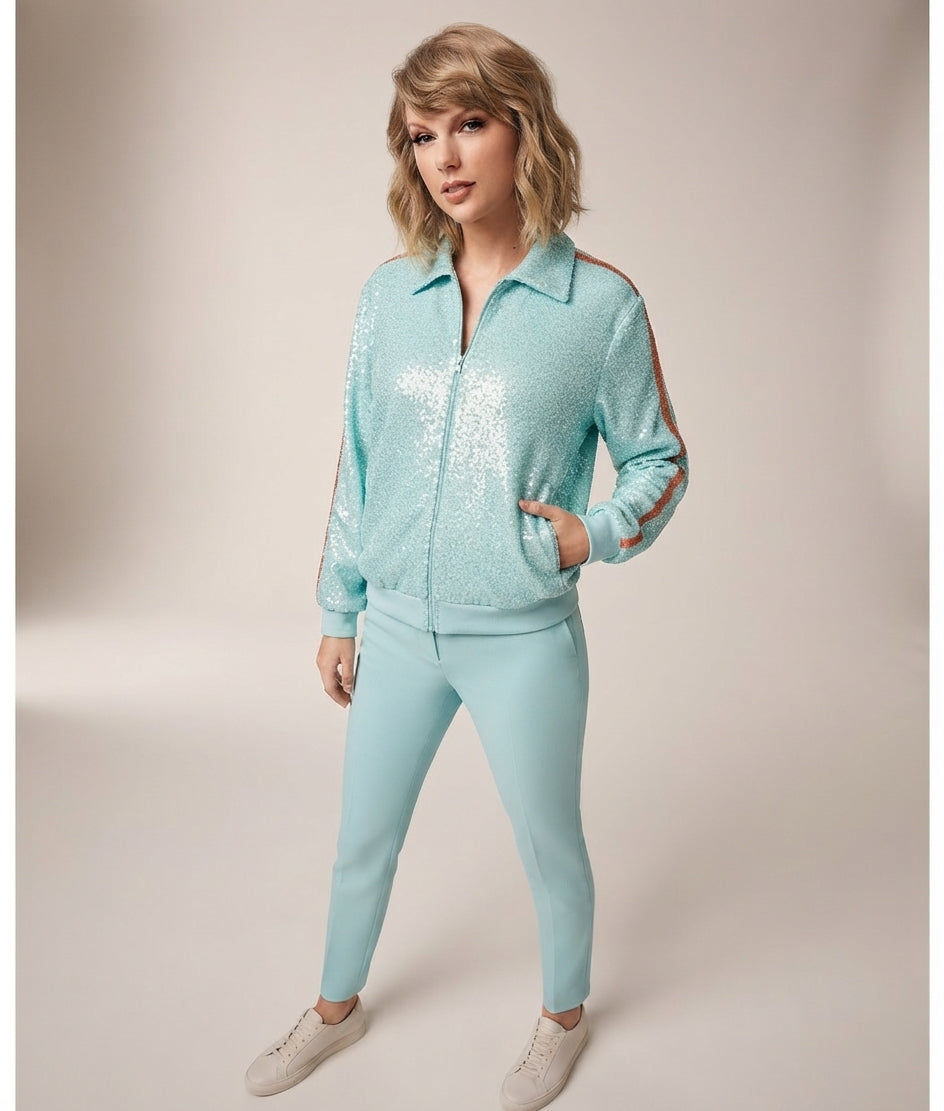 Opalite Taylor Swift Sequin Mint Green Tracksuit | Women’s Sparkle Green Tracksuit Set
