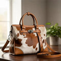 Handmade Cowhide Hair-On Leather Tote Bag for Women – Western Shoulder Handbag
