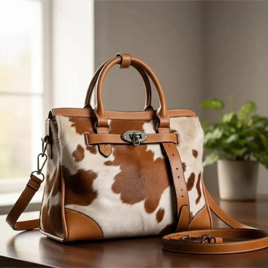 Handmade Cowhide Hair-On Leather Tote Bag for Women – Western Shoulder Handbag