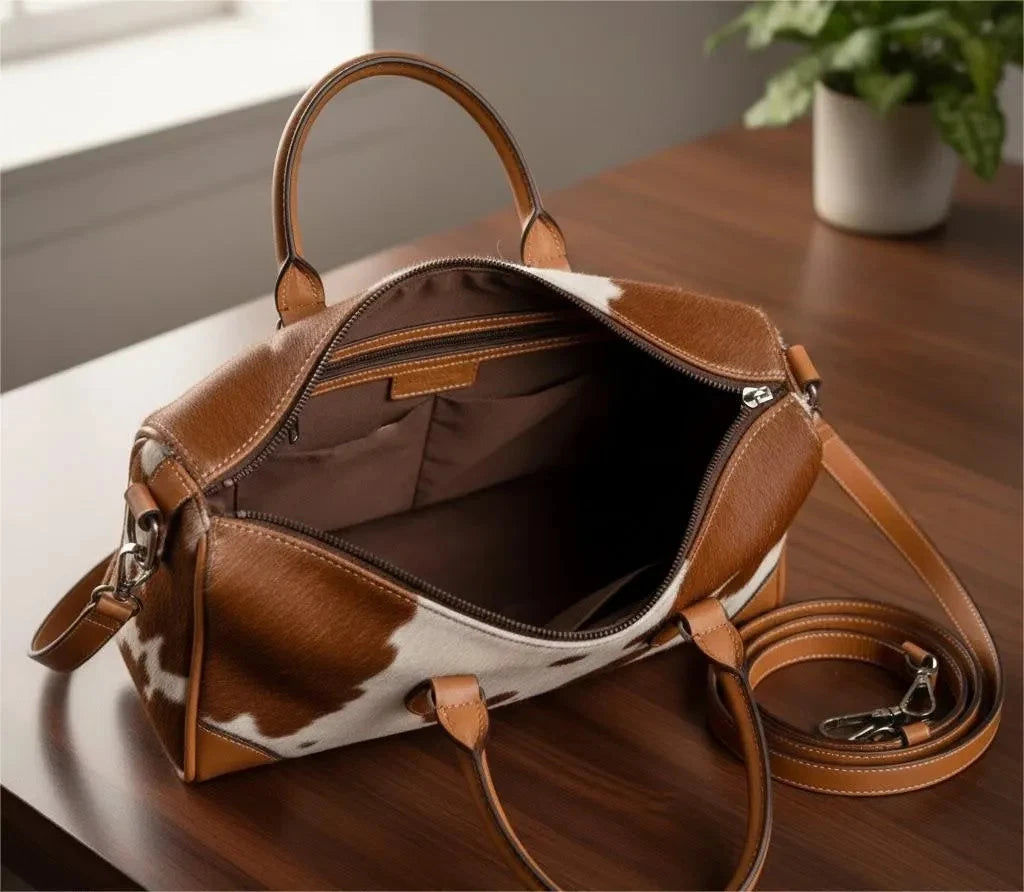 Handmade Cowhide Hair-On Leather Tote Bag for Women – Western Shoulder Handbag