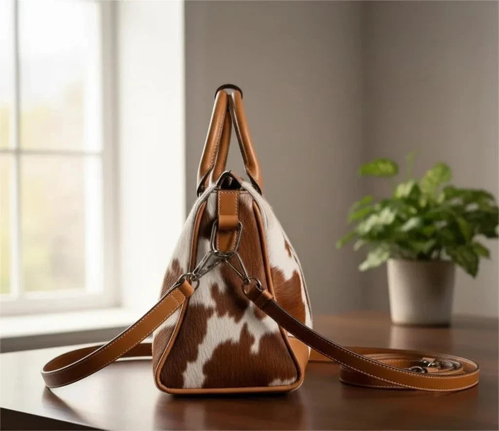 Handmade Cowhide Hair-On Leather Tote Bag for Women – Western Shoulder Handbag
