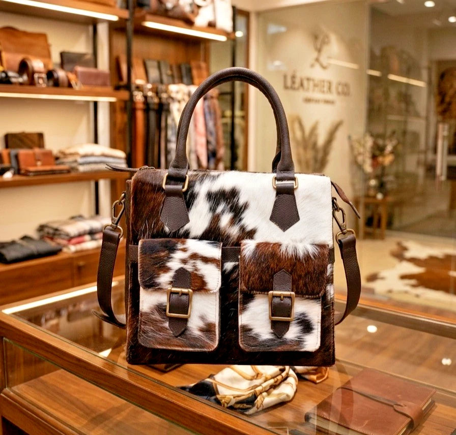 Women’s Genuine Cowhide Leather Tote Bag – Hair-On Hide Shoulder Handbag, Stylish Satchel Purse
