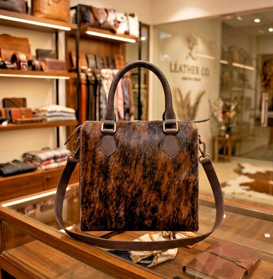 Women’s Genuine Cowhide Leather Tote Bag – Hair-On Hide Shoulder Handbag, Stylish Satchel Purse